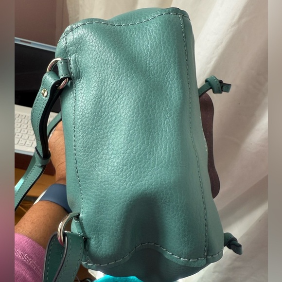 COACH Derby Turquoise Leather Small Mini Backpack Purse Bag Purple Liner - Picture 5 of 8